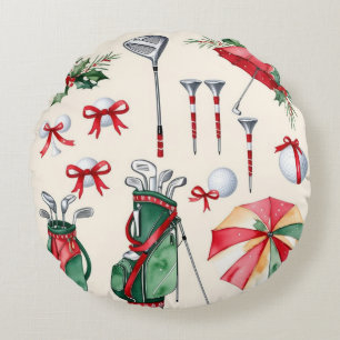 Golfer-Ausstattung Weihnachtsdekoration Rundes Kissen