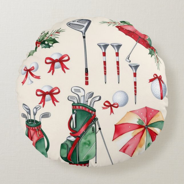 Golfer-Ausstattung Weihnachtsdekoration Rundes Kissen (Vorderseite)