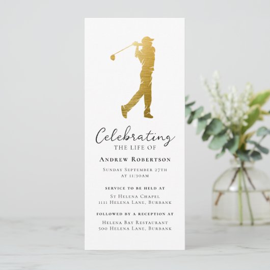 Golfer-Beerdigung Digitale Veranstaltung Einladung (Stehend Vorderseite)