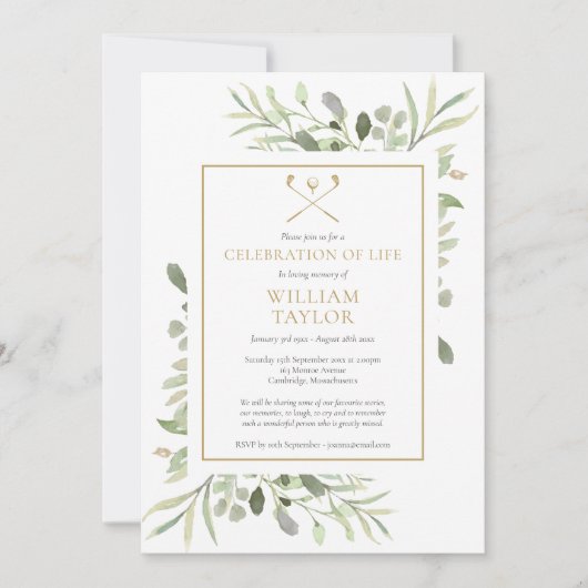 Golfer Beerdigung von Lebensgrün Einladung (Vorderseite)