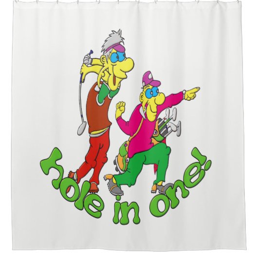 Golfer bekommt ein Loch in einem Duschvorhang (Vorderseite)