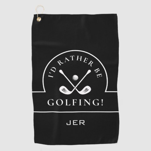 Golfer Black Ich würde eher Golfing Mit Monogramm Golfhandtuch (Vorderseite)