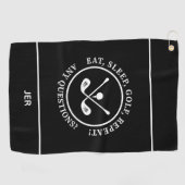 Golfer Black Modern Sports Pro Equipment Monogram Golfhandtuch (Horizontal)