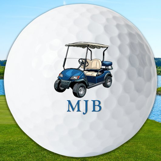 Golfer Blue Cart Personalized 3 Initial Monogram Golfball