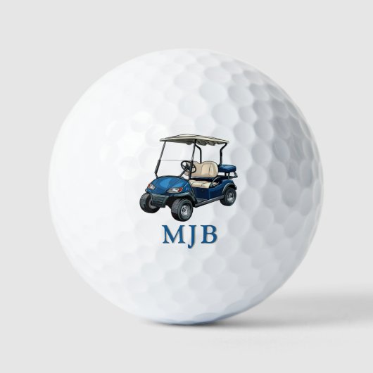 Golfer Blue Cart Personalized 3 Initial Monogram Golfball (Vorderseite)
