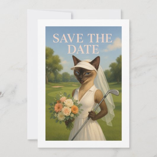 Golfer Cat Bride Turnier Save the Date Hochzeit Einladung (Vorderseite)