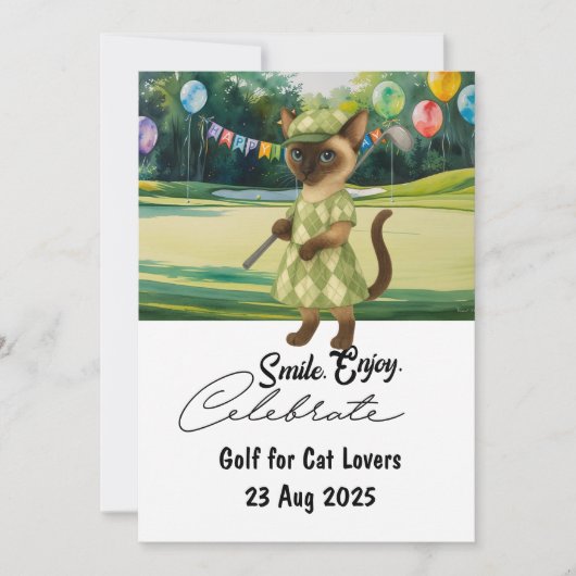Golfer Cat Geburtstagsparty Einladung (Vorderseite)