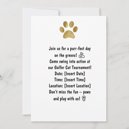 Golfer Cat Geburtstagsparty Einladung (Rückseite)
