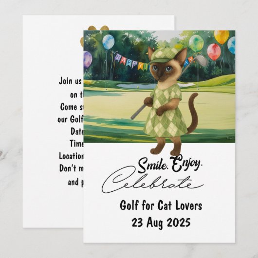 Golfer Cat Geburtstagsparty Einladung (Vorne/Hinten)
