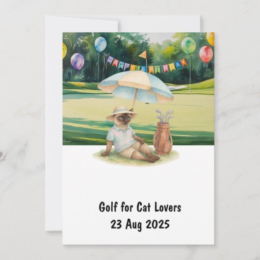 Golfer Cat Geburtstagsparty Einladung (Vorderseite)