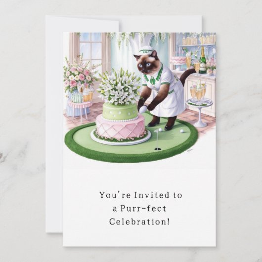 Golfer Cat Geburtstagsparty Einladungskarte Einladung (Vorderseite)
