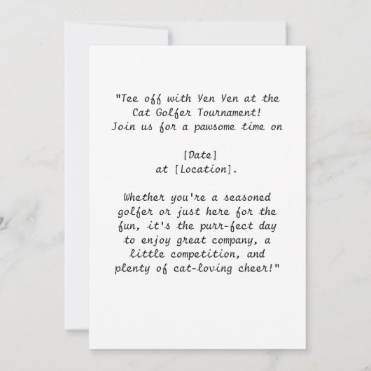 Golfer Cat Geburtstagsturnier Einladung (Rückseite)