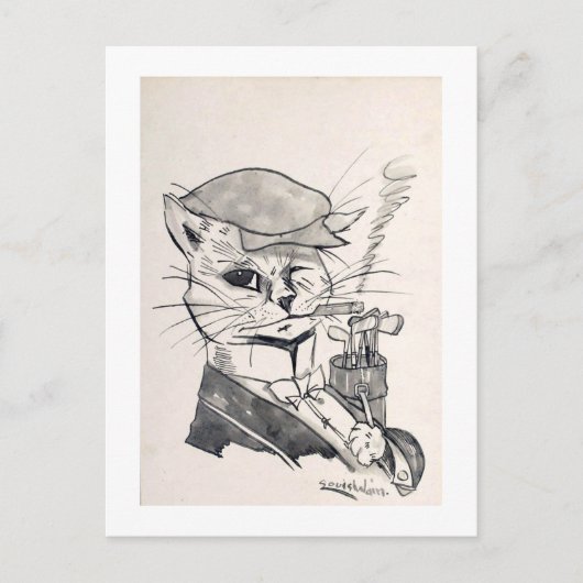 Golfer Cat, Louis Wain Postkarte (Vorderseite)