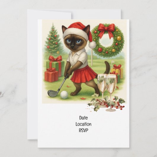 Golfer Cat trägt Weihnachtsmannmütze zu Weihnachte Einladung (Vorderseite)
