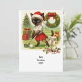 Golfer Cat trägt Weihnachtsmannmütze zu Weihnachte Einladung (Stehend Vorderseite)
