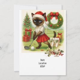 Golfer Cat trägt Weihnachtsmannmütze zu Weihnachte Einladung