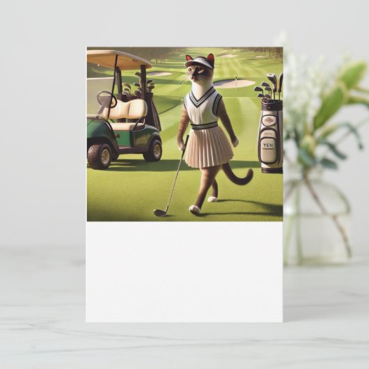Golfer Cat Turnier Einladung (Stehend Vorderseite)