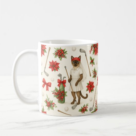 Golfer Cat Weibliche Weihnachten Thema für Tierlie Kaffeetasse (Links)