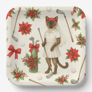 Golfer Cat Weibliche Weihnachten Thema für Tierlie Pappteller