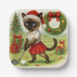 Golfer Cat Weibliche Weihnachten Thema für Tierlie Pappteller