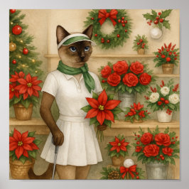 Golfer Cat Weibliche Weihnachten Thema für Tierlie Poster