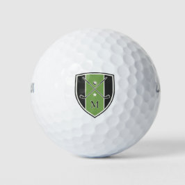 Golfer Crest Crossed Clubs Custom Initial Green Golfball