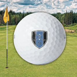 Golfer Crest Crossed Clubs Initial Black Blue Golfball