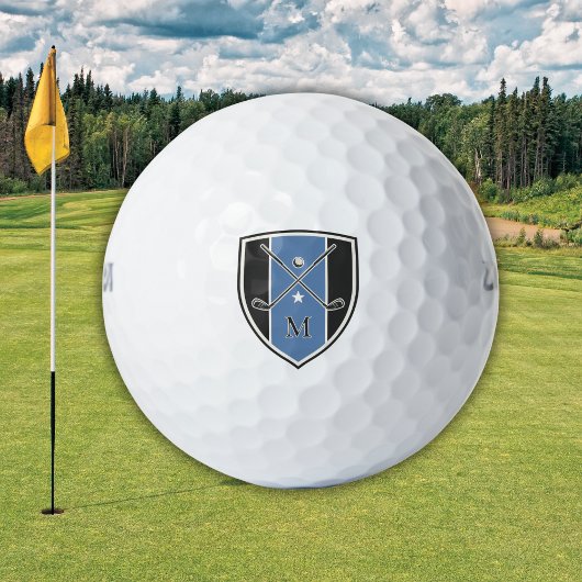 Golfer Crest Crossed Clubs Initial Black Blue Golfball