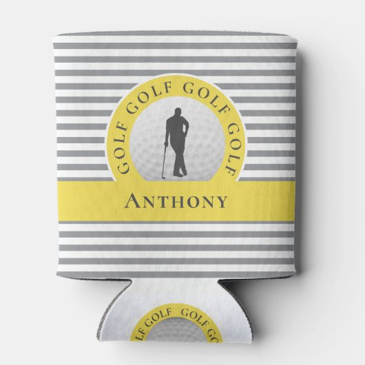 Golfer Custom Mit Monogramm Name Grau Yellow Sport Dosenkühler (Rückseite)