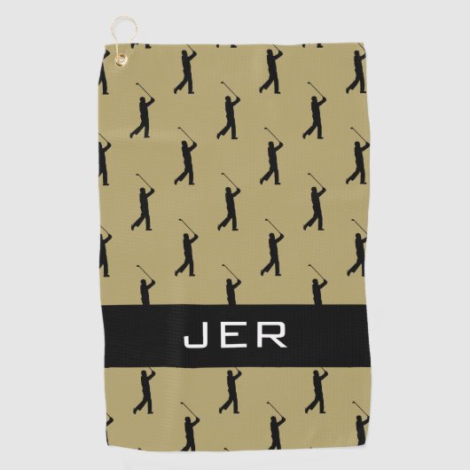 Golfer Custom Mit Monogramm Pattern Gold Black Pro Golfhandtuch (Vorderseite)