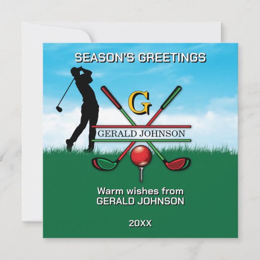 Golfer Customized Christmas Monogram Design Feiertagskarte (Vorderseite)