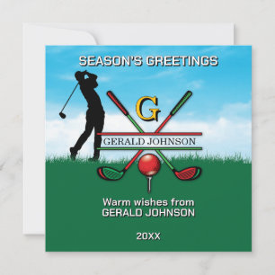 Golfer Customized Christmas Monogram Design Feiertagskarte