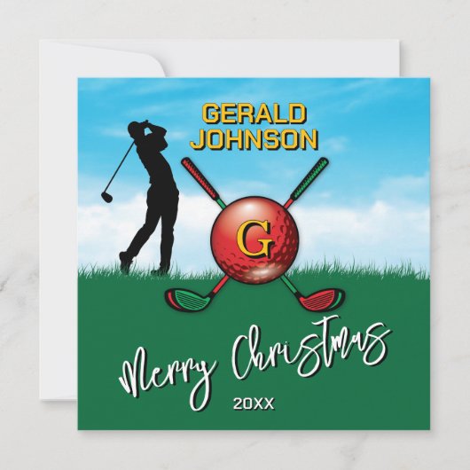 Golfer Customized Christmas Monogram Design Feiertagskarte (Vorderseite)