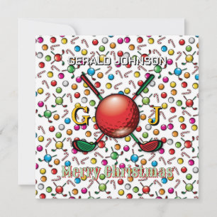Golfer Customized Christmas Monogram Design Feiertagskarte