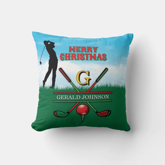 Golfer Customized Christmas Monogram Design Kissen (Vorderseite)