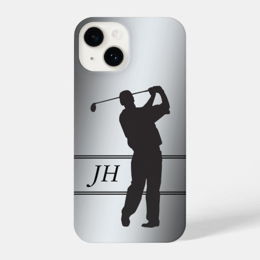Golfer der schwarzen Silhouette auf Silver Monogra iPhone Hülle (Rückseite)