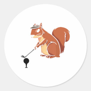 Golfer-Eichhörnchen mit Golf Club - Golfplatz S Runder Aufkleber