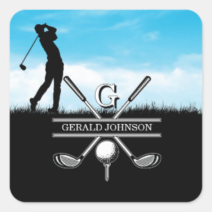 Golfer Elegantes Monogramm-Design Quadratischer Aufkleber