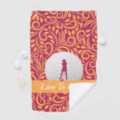 Golfer Feminine Lady Silhouette Pink Orange Girly Golfhandtuch (Insitu)