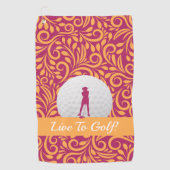 Golfer Feminine Lady Silhouette Pink Orange Girly Golfhandtuch (Vorderseite)
