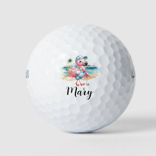 Golfer Flamingo am Strand Golfball (Vorderseite)