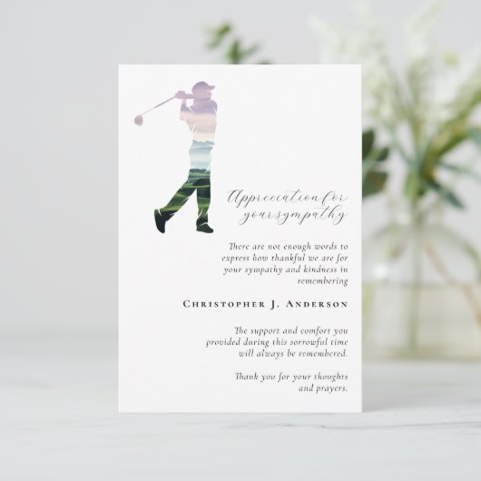Golfer Foto Beileid Beerdigung Memorial Dankeskarte (Stehend Vorderseite)