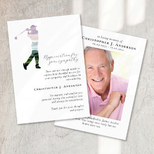 Golfer Foto Beileid Beerdigung Memorial Dankeskarte