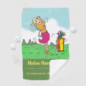 Golfer-Frau bekommt Drehung Golfhandtuch (Insitu)