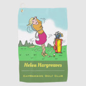 Golfer-Frau bekommt Drehung Golfhandtuch (Vorderseite)