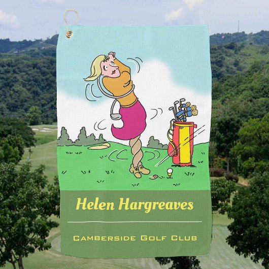 Golfer-Frau bekommt Drehung Golfhandtuch