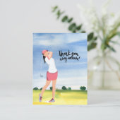 Golfer Frau Golf Dankeschön Karte (Stehend Vorderseite)