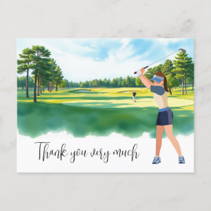 Golfer Frau im Golfplatz Aquarell für Golfer Postkarte