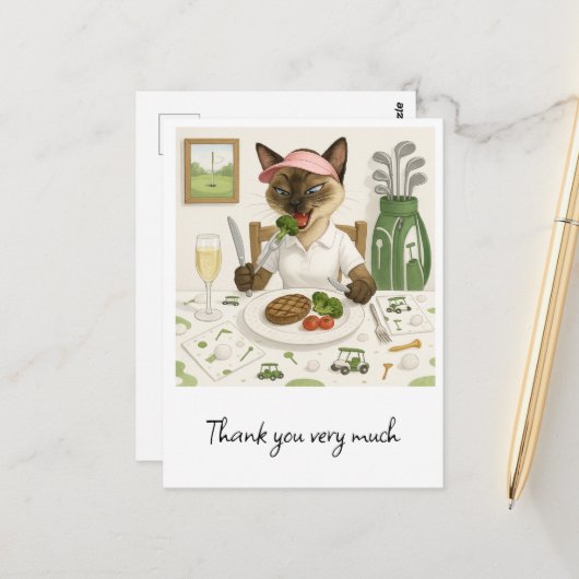 Golfer-Frau isst Essen im Clubhaus Postkarte (Vorderseite/Rückseite Beispiel)