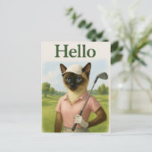 Golfer Frau mit Hallo Text auf Grün Postkarte (Stehend Vorderseite)